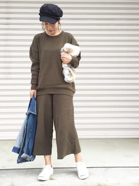 「ニットアップ」｜「アイテム（デニムジャケット）」を使った、𝕂𝔼𝕀𝕂𝕆さん（レディース・159cm）の秋コーディネート