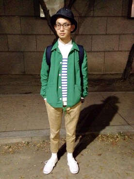 「plain-me（プレインミー）のアイテム（ブルゾン）」を使った、Alexander Yangさん（メンズ・174cm）の冬コーディネート