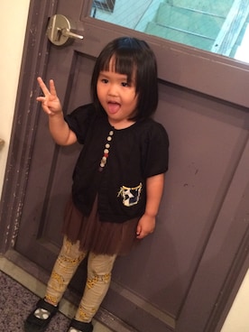 「Mini Rodini（ミニロディーニ）のアイテム（レッグウェア）」を使った、Milkyさん（キッズ・100cm）の夏コーディネート