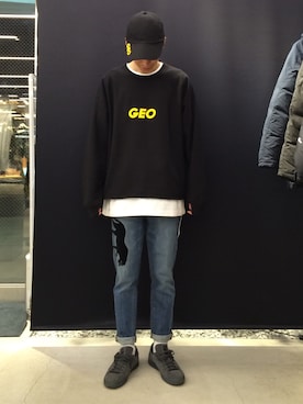 「GEO（ジェオ）のアイテム（キャップ）」を使った、大谷和宏さん（メンズ・175cm）の秋コーディネート