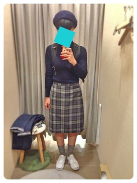 「タータンチェックスカート」｜「アイテム（スニーカー）」を使った、mei☃さん（レディース・166cm）の秋コーディネート