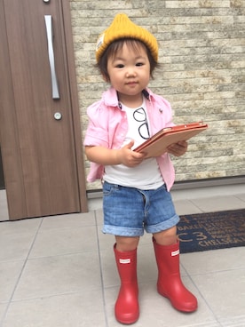 「HUNTER（ハンター）のハンター / キッズ ファーストクラッシック（レインシューズ）」を使った、Yunaanさん（レディース・157cm）の秋コーディネート