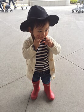 「HUNTER（ハンター）のハンター / キッズ ファーストクラッシック（レインシューズ）」を使った、Yunaanさん（キッズ・90cm）の秋コーディネート