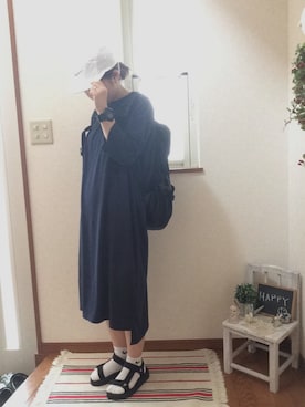 「白キャップ」｜「アイテム（ワンピース/ドレス）」を使った、♡あーりん♡さん（レディース・154cm）の夏コーディネート