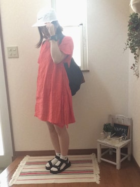 「白キャップ」｜「アイテム（ワンピース/ドレス）」を使った、♡あーりん♡さん（レディース・154cm）の夏コーディネート