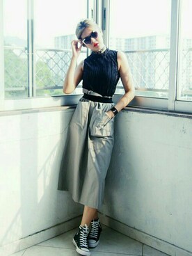 「asos」｜「アイテム（チュニック）」を使った、Lydia Liu さん（レディース・171cm）の秋コーディネート