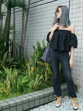 「Something Borrowed（サムシングボロウド）のアイテム」を使った、Lydia Liu さん（レディース・171cm）の秋コーディネート