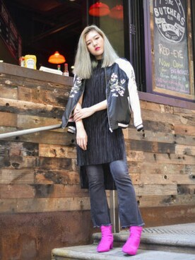 「asos」｜「アイテム（チュニック）」を使った、Lydia Liu さん（レディース・171cm）の秋コーディネート