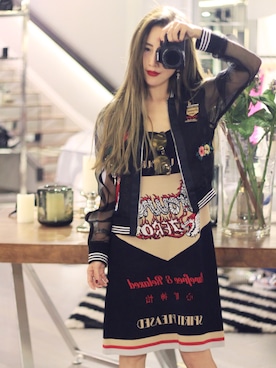「chic」｜「アイテム（スタジャン）」を使った、Duier對兒さん（レディース・165cm）の春コーディネート