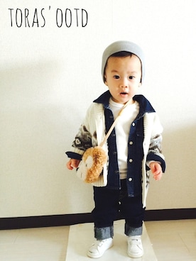 「カウチン」｜t-ora★.さん（キッズ・80cm）の春コーディネート