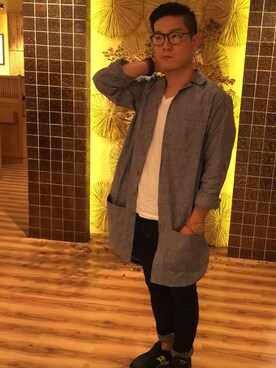 「plain-me（プレインミー）のアイテム（その他アウター）」を使った、Rice Wuさん（メンズ・173cm）の秋コーディネート