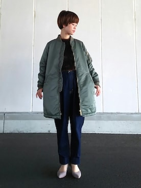 「もけもけ」｜「アイテム（ミリタリージャケット）」を使った、yukiさん（レディース・152cm）の秋コーディネート