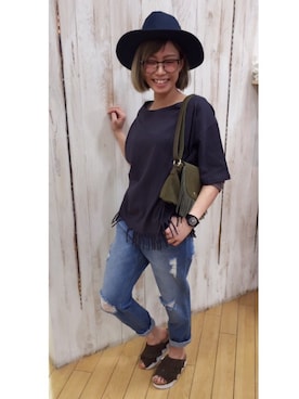 「CHIME（チャイム）の【CHIME】フリンジフットベットサンダル（サンダル）」を使った、chimeスタッフさん（レディース・158cm）の春コーディネート