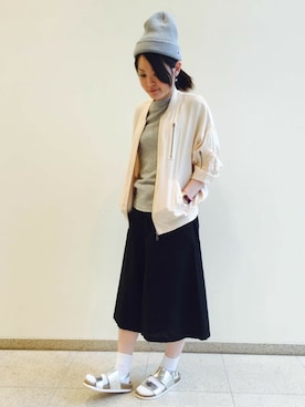 「サンダルに靴下」｜「アイテム（MA-1）」を使った、chimeスタッフさん（レディース・158cm）の春コーディネート