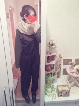 「INGNI（イング）のフェイクラビット/スヌード-2015AW-（ストール/ショール、ベージュ系）」を使った、maaaya@さん（レディース・165cm）の冬コーディネート