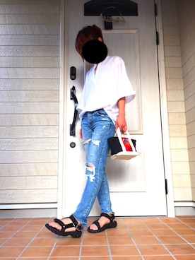 「MOUSSY（マウジー）のアイテム（デニムパンツ、ブルー系）」を使った、Hiroko Fさん（レディース・156cm）の夏コーディネート