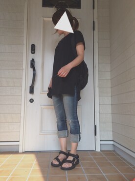 「UNIQLO（ユニクロ）のアイテム（Tシャツ/カットソー、ブラック系）」を使った、Hiroko Fさん（レディース・156cm）の夏コーディネート