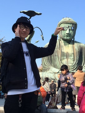 「黒リュック」｜「アイテム（スタジャン）」を使った、りよっちさん（メンズ・173cm）の冬コーディネート