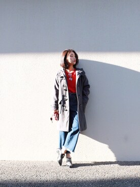 「red」｜「アイテム（ダッフルコート）」を使った、鹿露君さん（レディース・163cm）の冬コーディネート