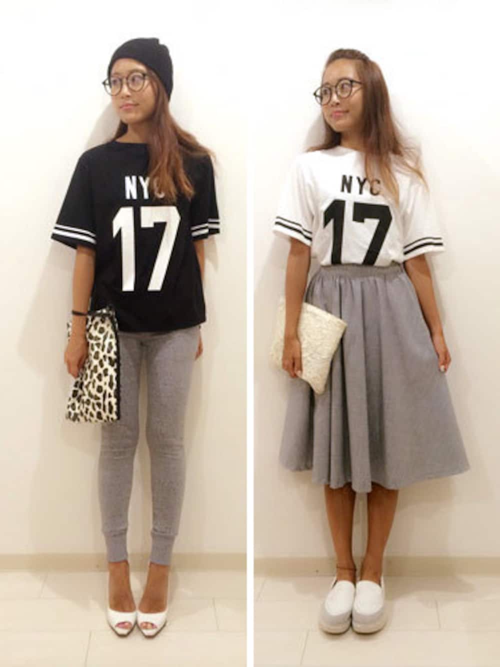 「スウェットパンツ、プリントTシャツ、クラッチバッグ、Tシャツ、プリントT、ギャザースカート、STYLE DELI」｜「STYLE DELIのナンバープリントTシャツ（Tシャツ/カットソー、ブルー系）」を使った、Rieさん（レディース・158cm）の夏コーディネートの1枚目の写真