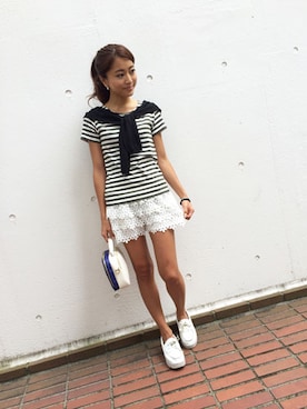 「STYLE DELI（スタイルデリ）のアイテム（パンツ）」を使った、Rieさん（レディース・158cm）の夏コーディネート