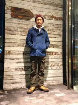 「TYPE BLUE（タイプブルー）のアイテム（ピーコート）」を使った、Urusidairaさん（メンズ・166cm）の秋コーディネート
