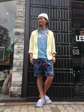 「TYPE BLUE（タイプブルー）のアイテム（Tシャツ/カットソー）」を使った、Urusidairaさん（メンズ・166cm）の春コーディネート