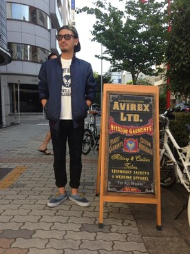 「メッシュキャップ」｜「アイテム（MA-1）」を使った、Urusidairaさん（メンズ・166cm）の夏コーディネート