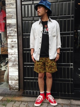「TYPE BLUE（タイプブルー）のアイテム（Tシャツ/カットソー）」を使った、Urusidairaさん（メンズ・166cm）の夏コーディネート