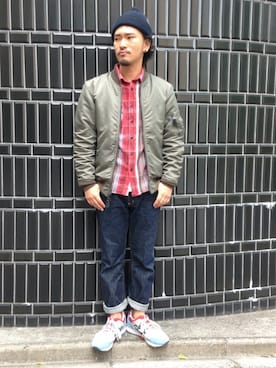 「ネルシャツ」｜「アイテム（MA-1）」を使った、Urusidairaさん（メンズ・166cm）の夏コーディネート