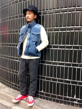 「TYPE BLUE（タイプブルー）のアイテム（ベスト）」を使った、Urusidairaさん（メンズ・166cm）の秋コーディネート