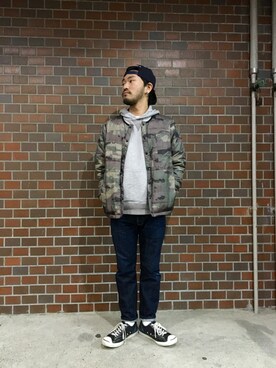 「AVIREX（アヴィレックス）のアイテム（ノーカラージャケット）」を使った、Urusidairaさん（メンズ・166cm）の冬コーディネート