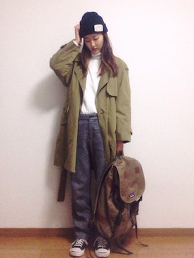 「ツイードパンツ」｜「アイテム（トレンチコート）」を使った、くぼたれんさん（レディース・166cm）の冬コーディネート