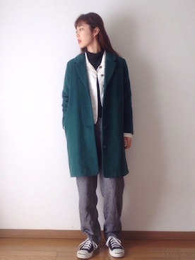 「chambre de charme（シャンブルドゥシャーム）のアイテム（チェスターコート）」を使った、くぼたれんさん（レディース・166cm）の冬コーディネート