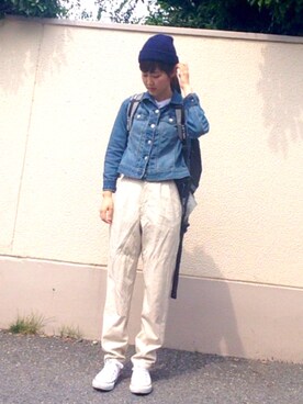 「白いスニーカー」｜「アイテム（デニムジャケット）」を使った、くぼたれんさん（レディース・167cm）の夏コーディネート