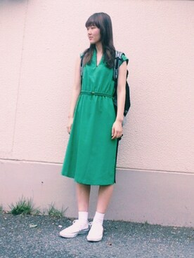 「白いスニーカー」｜「アイテム（ワンピース/ドレス）」を使った、くぼたれんさん（レディース・167cm）の夏コーディネート