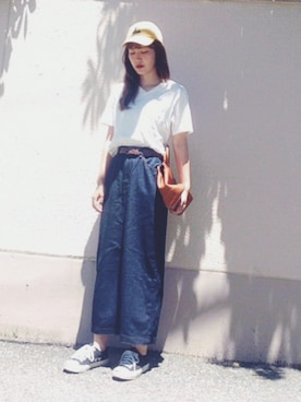 「EDWIN」｜「アイテム（スカート）」を使った、くぼたれんさん（レディース・167cm）の夏コーディネート