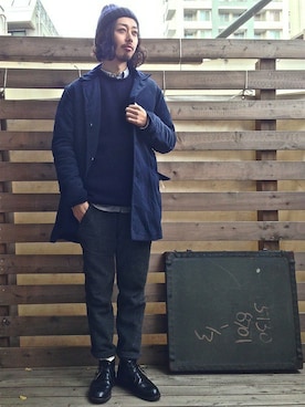 「カラーコート」｜「アイテム（ステンカラーコート）」を使った、kitazawaさん（メンズ・175cm）の秋コーディネート