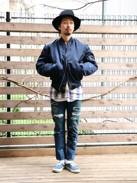 「SUNNY SPORTS」｜「アイテム（MA-1）」を使った、kitazawaさん（メンズ・175cm）の冬コーディネート