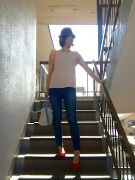 「VIA BUS STOP（ヴィアバスストップ）のアイテム（帽子）」を使った、napoさん（レディース・168cm）の夏コーディネート