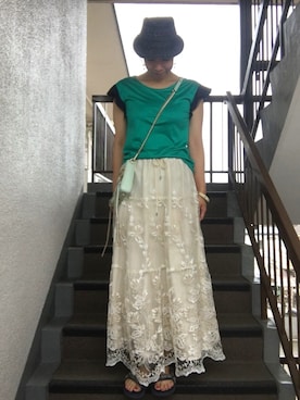 「VIA BUS STOP（ヴィアバスストップ）のアイテム（帽子）」を使った、napoさん（レディース・168cm）の夏コーディネート