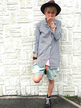 「Dr. Martens（ドクターマーチン）のアイテム（ブーツ、ブラック系）」を使った、たけちぇる！さん（メンズ・178cm）の春コーディネート