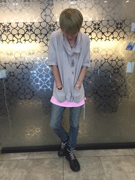 「UNIQLO（ユニクロ）のアイテム（デニムパンツ、ブルー系）」を使った、たけちぇる！さん（メンズ・178cm）の夏コーディネート