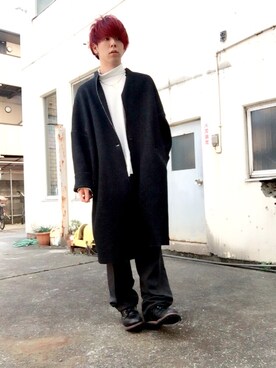 「JOHN LAWRENCE SULLIVAN（ジョンローレンスサリバン）のアイテム（ステンカラーコート）」を使った、みーや🐻さん（メンズ・172cm）の冬コーディネート