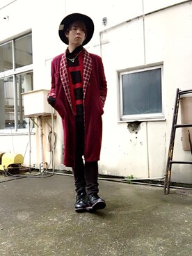 「ガウン」｜「アイテム（ステンカラーコート）」を使った、みーや🐻さん（メンズ・172cm）の冬コーディネート