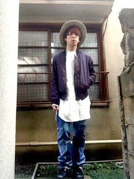 「LAD MUSICIAN（ラッドミュージシャン）のアイテム（ナイロンジャケット）」を使った、みーや🐻さん（メンズ・172cm）の春コーディネート