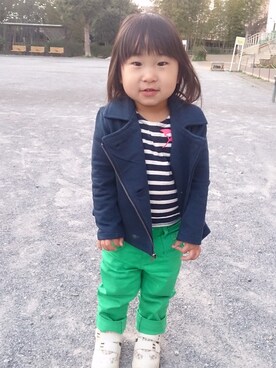 「GAP（ギャップ）のアイテム（ピーコート）」を使った、みっちーさん（キッズ・90cm）の春コーディネート