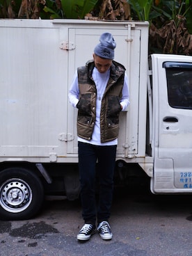 「STUSSY（ステューシー）のアイテム（その他アウター）」を使った、StussyTaiwanさん（メンズ・185cm）の冬コーディネート