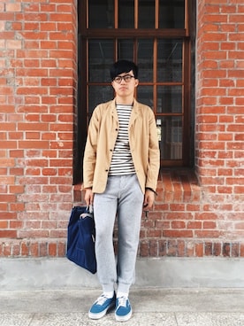 「orcival」｜「アイテム（スウェット）」を使った、Ken Wuさん（メンズ・173cm）の秋コーディネート