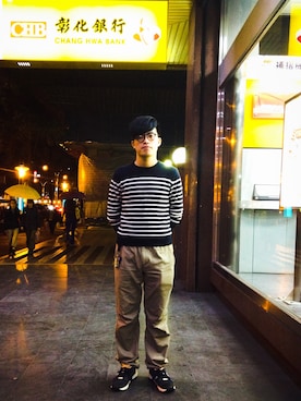 「WILD THINGS（ワイルドシングス）のアイテム（チノパンツ）」を使った、Ken Wuさん（メンズ・173cm）の秋コーディネート